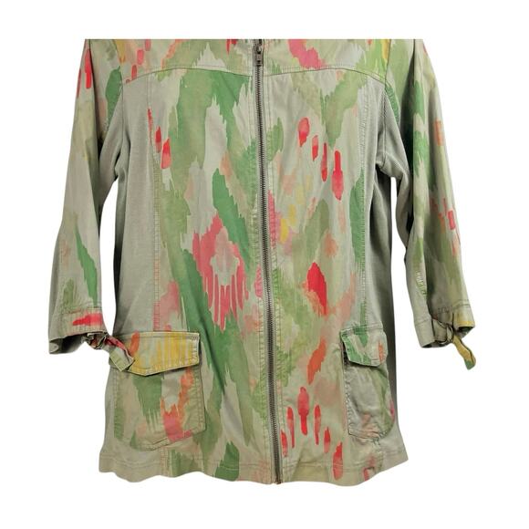Chico's Zenergy Women's Green Abstract Full Zip Roll Slv Pocket Jacket SZ 2 US L - Picture 5 of 10